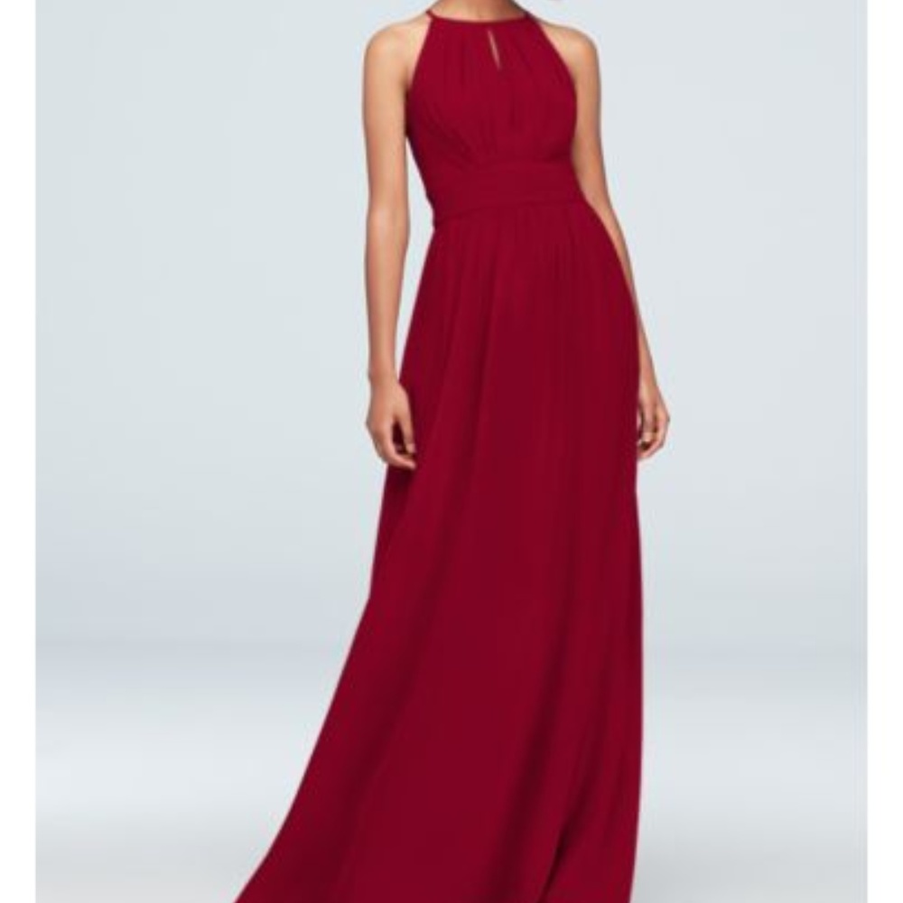 Davids Bridal Burgundy Tank Long Bridesmaid Dress